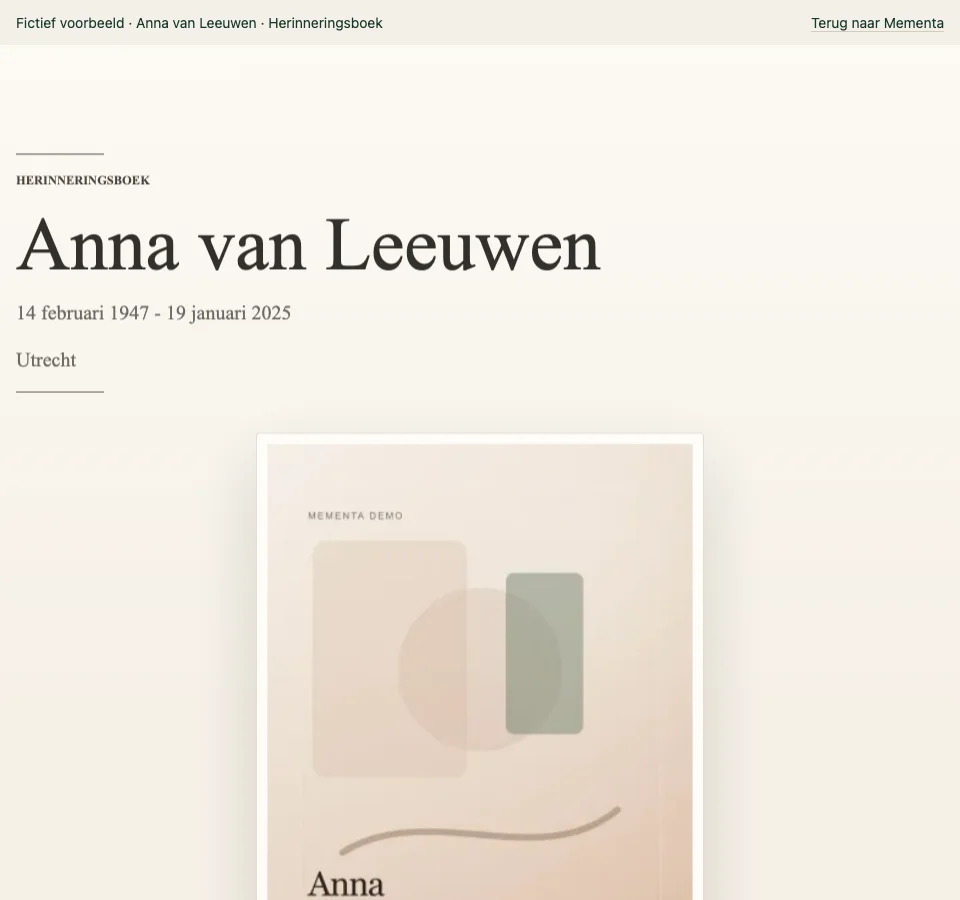 Herinneringsboek, ingevuld met het fictieve verhaal van Anna van Leeuwen