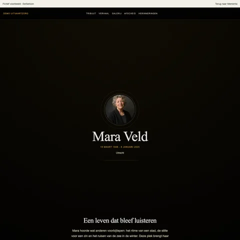 Eerbetoon, ingevulde voorbeeldwebsite voor de fictieve Mara Veld