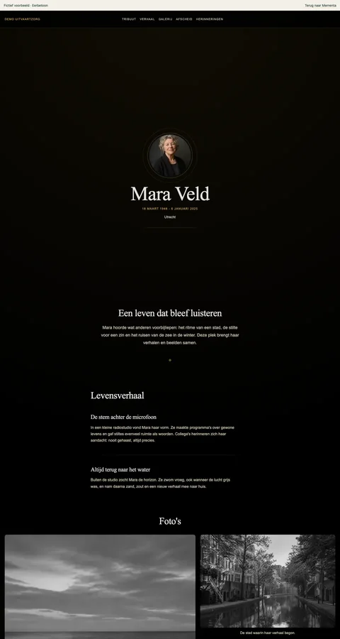 Eerbetoon, ingevulde voorbeeldwebsite voor de fictieve Mara Veld