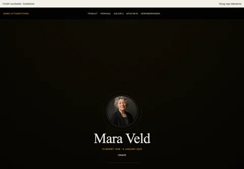 Eerbetoon, ingevulde voorbeeldwebsite voor de fictieve Mara Veld