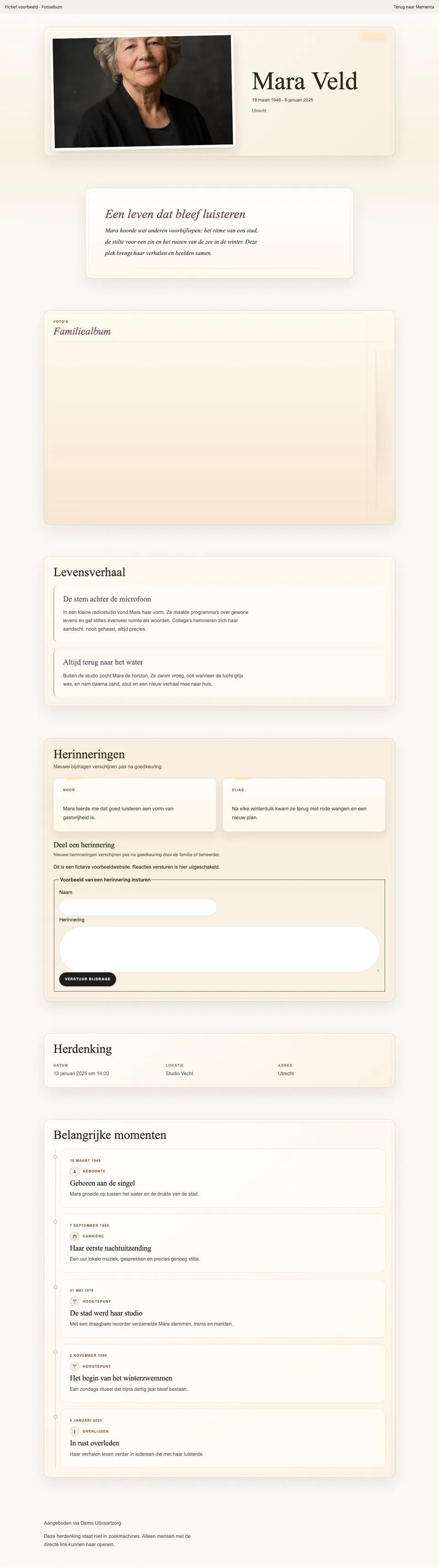 Fotoalbum, ingevulde voorbeeldwebsite voor de fictieve Mara Veld