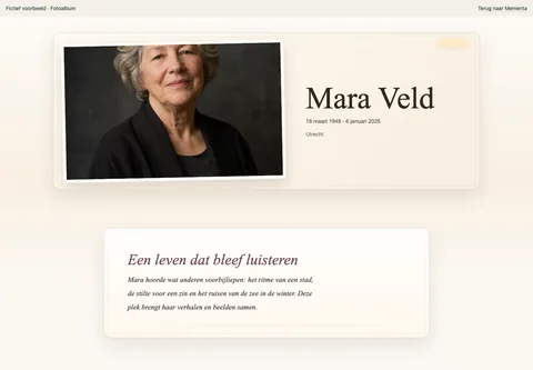 Fotoalbum, ingevulde voorbeeldwebsite voor de fictieve Mara Veld