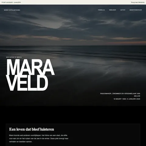 Levensfilm, ingevulde voorbeeldwebsite voor de fictieve Mara Veld