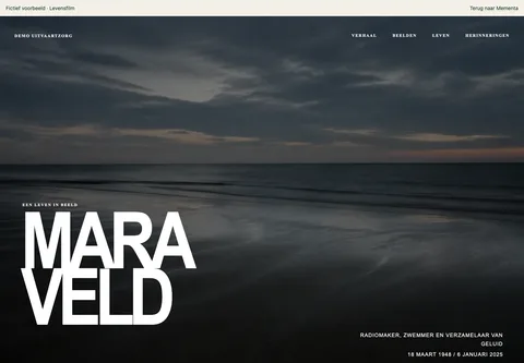 Levensfilm, ingevulde voorbeeldwebsite voor de fictieve Mara Veld