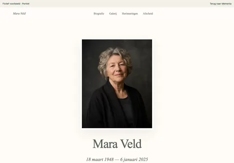 Portret, ingevulde voorbeeldwebsite voor de fictieve Mara Veld