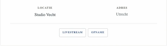 Uitsnede uit een echte Mementa-kaart met links naar een livestream en opname, ingevuld voor de fictieve Mara