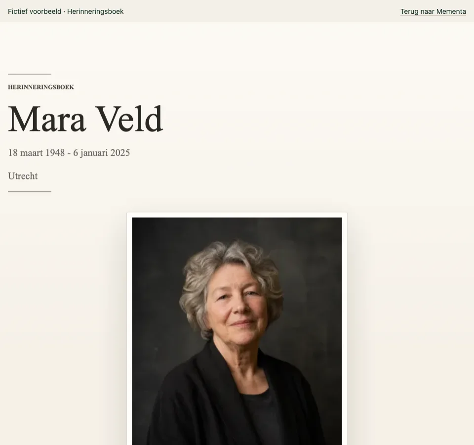 De openingspagina van Mara's Herinneringsboek.